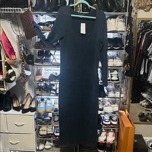 Navy/Grey Blend Long Sleeve Scoop Neck Knit Dress -